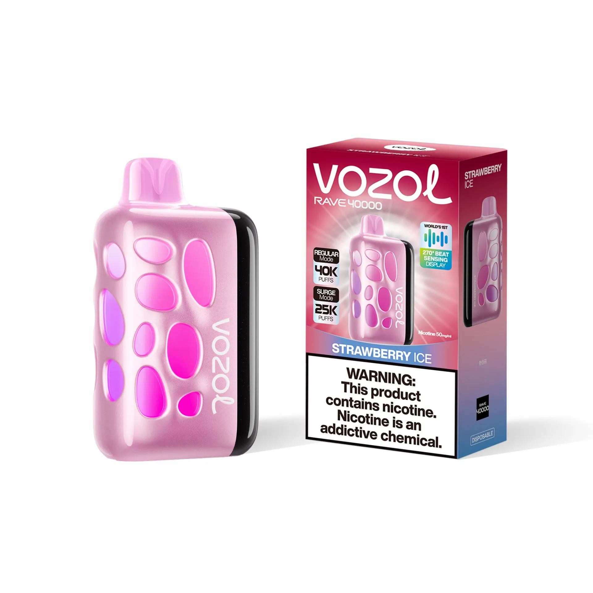 پاد یکبار مصرف 40000 پاف برند ووزول/با طعم  توت فرنگی یخ / VOZOL RAVE Strawberry Ice 40000 PUFFS