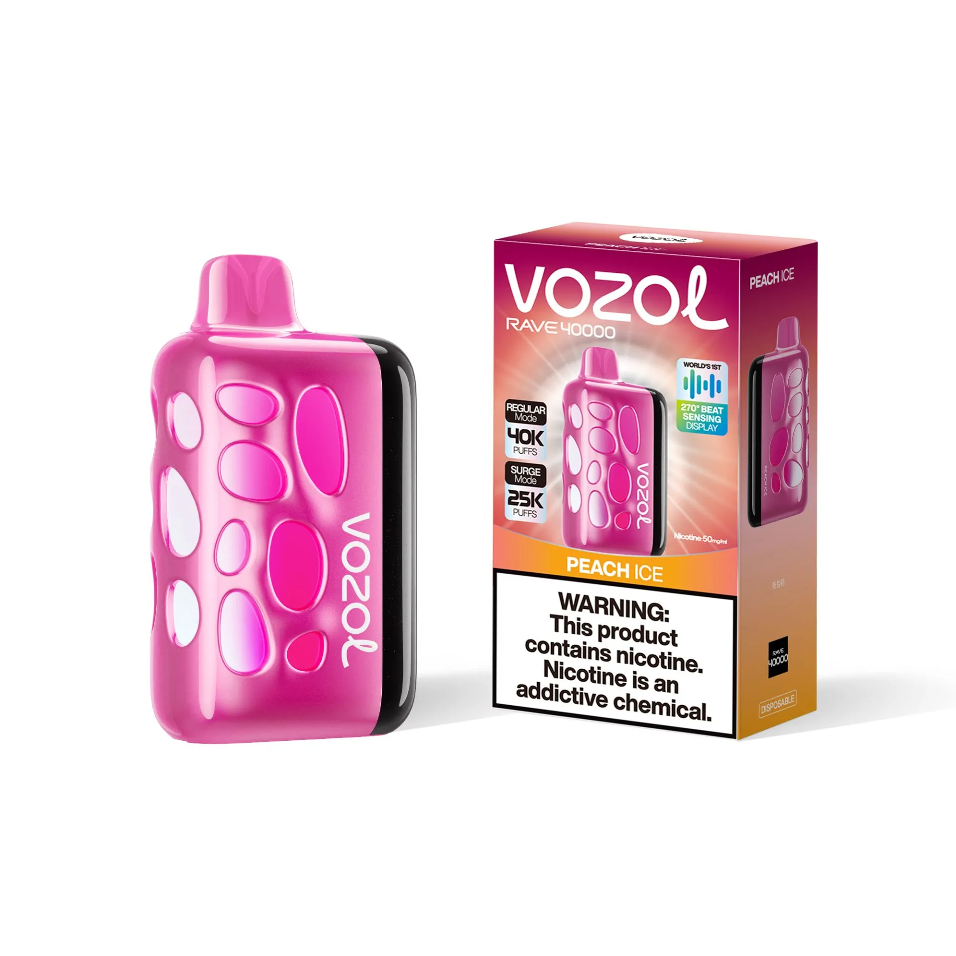پاد یکبار مصرف 40000 پاف برند ووزول/با طعم هلو یخ/ VOZOL RAVE Peach Ice 40000 PUFFS