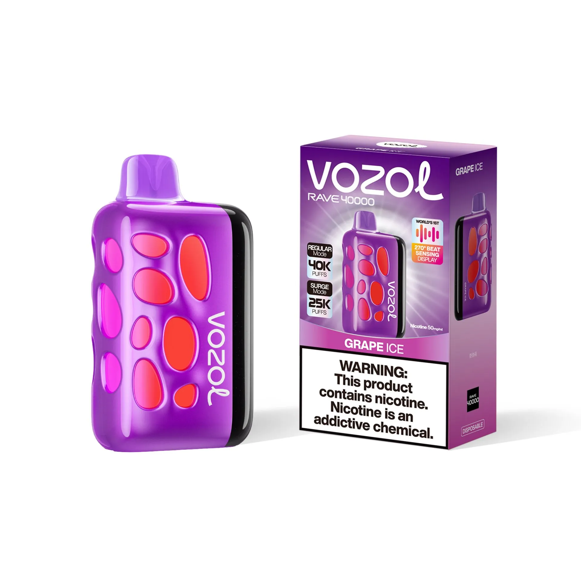 پاد یکبار مصرف 40000 پاف برند ووزول/با طعم انگور یخ/ VOZOL RAVE Grape Ice 40000 PUFFS