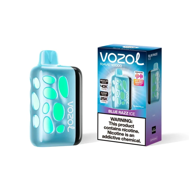 پاد یکبار مصرف 40000 پاف برند ووزول/با طعم بلوبری تمشک یخ/ VOZOL RAVE Blue Razz Ice 40000 PUFFS